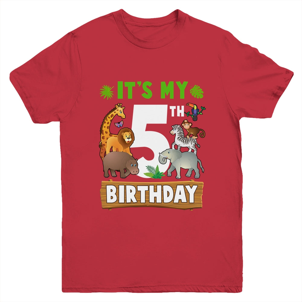 It's My 5th Birthday Zoo Jungle Safari 5 Years Old Birthday Youth Shirt | siriusteestore