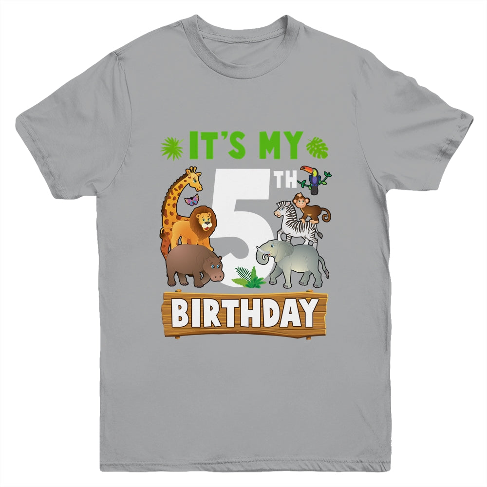 It's My 5th Birthday Zoo Jungle Safari 5 Years Old Birthday Youth Shirt | siriusteestore