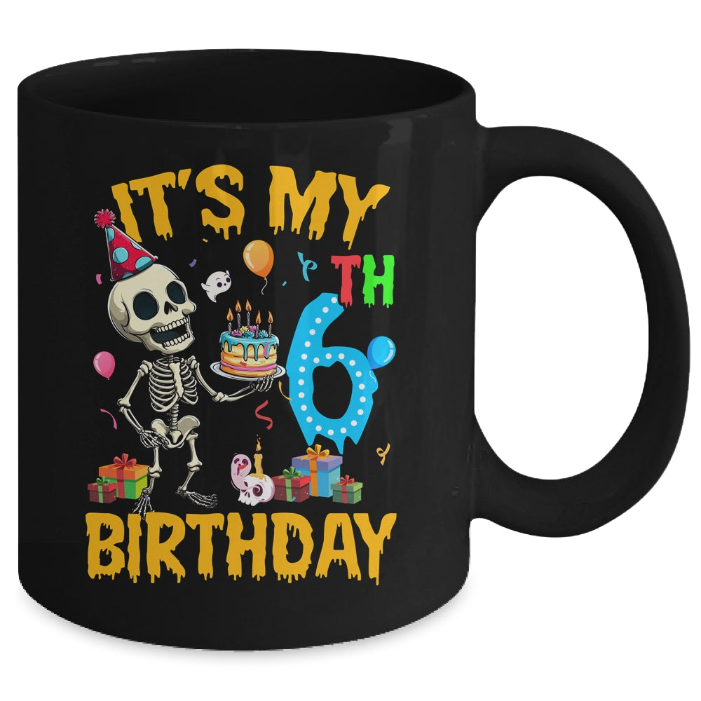 It's My 6th Birthday Party Halloween Skeleton Birthday Kids Mug | siriusteestore