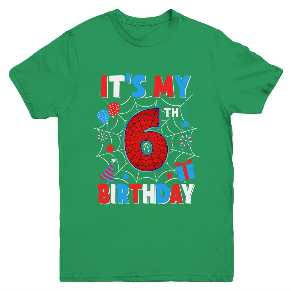 It's My 6th Birthday Spider Web Theme Party 6 Years Old Boys Youth Shirt | siriusteestore
