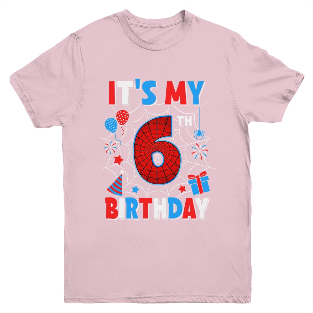 It's My 6th Birthday Spider Web Theme Party 6 Years Old Boys Youth Shirt | siriusteestore
