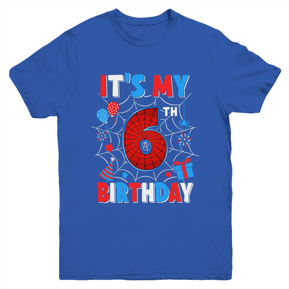 It's My 6th Birthday Spider Web Theme Party 6 Years Old Boys Youth Shirt | siriusteestore