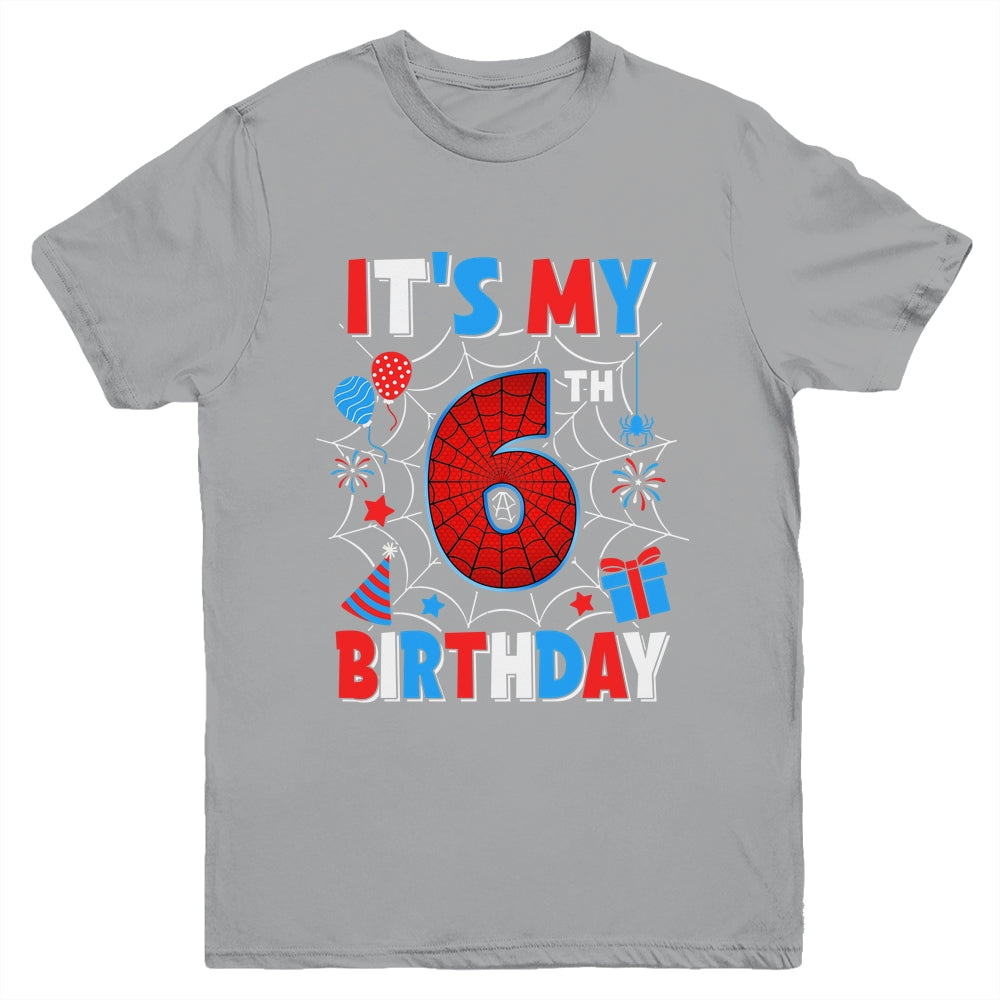 It's My 6th Birthday Spider Web Theme Party 6 Years Old Boys Youth Shirt | siriusteestore
