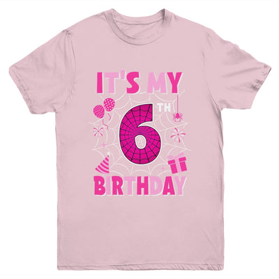 It's My 6th Birthday Spider Web Theme Party 6 Years Old Girl Youth Shirt | siriusteestore