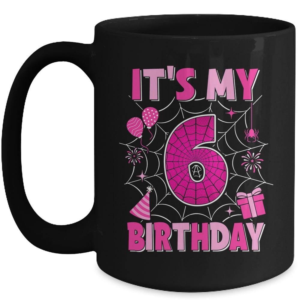 It's My 6th Birthday Spider Web Theme Party 6 Years Old Girls Mug | siriusteestore