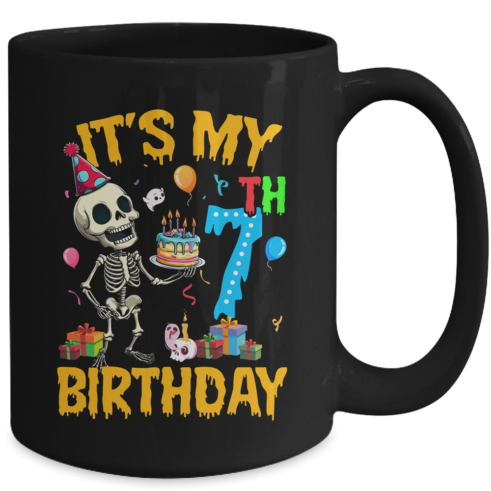 It's My 7th Birthday Party Halloween Skeleton Birthday Kids Mug | siriusteestore