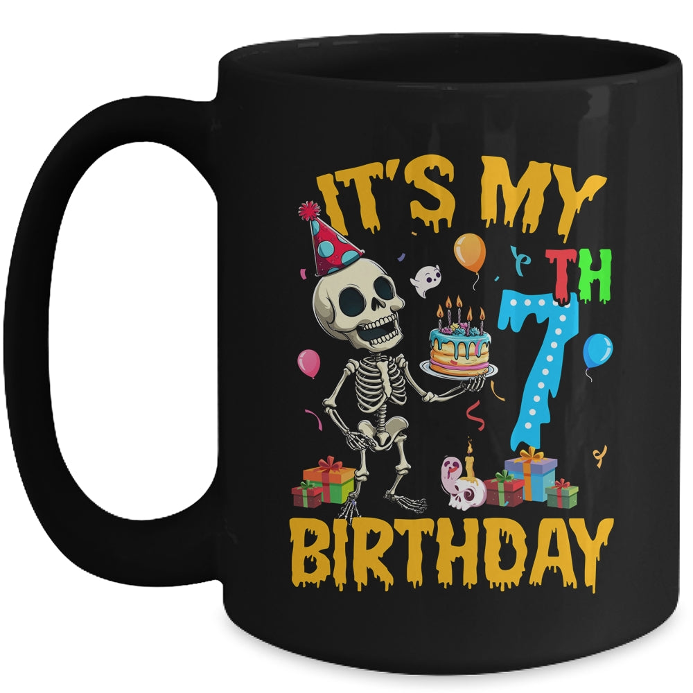 It's My 7th Birthday Party Halloween Skeleton Birthday Kids Mug | siriusteestore