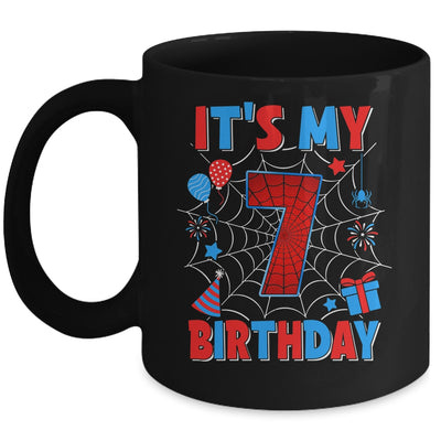 It's My 7th Birthday Spider Web Theme Party 7 Years Old Boys Mug | siriusteestore