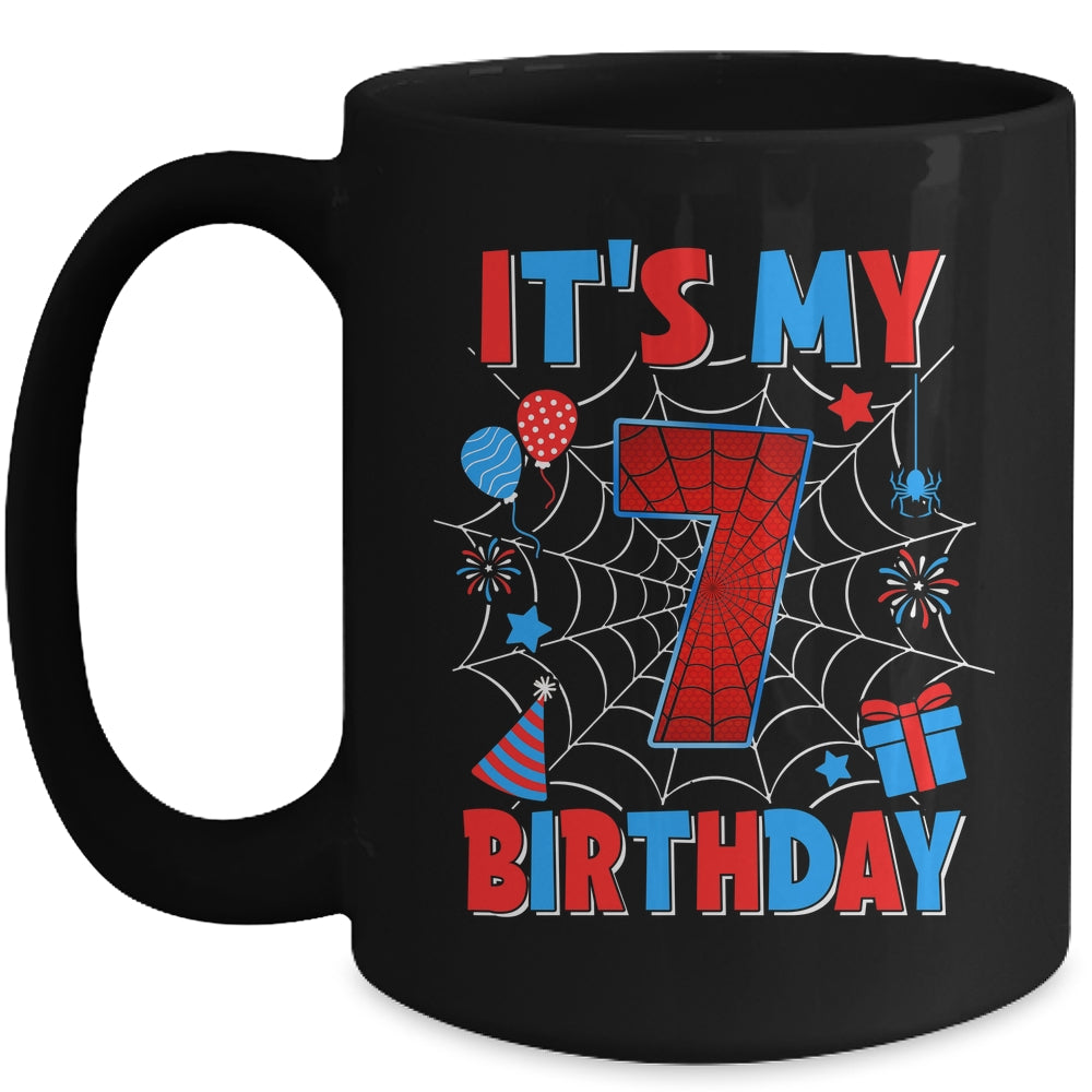 It's My 7th Birthday Spider Web Theme Party 7 Years Old Boys Mug | siriusteestore