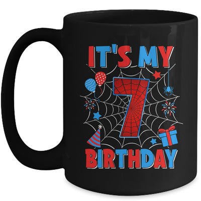 It's My 7th Birthday Spider Web Theme Party 7 Years Old Boys Mug | siriusteestore