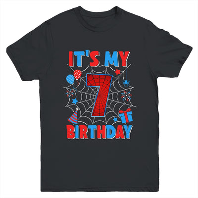 It's My 7th Birthday Spider Web Theme Party 7 Years Old Boys Youth Shirt | siriusteestore