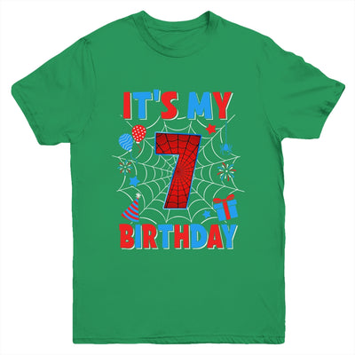 It's My 7th Birthday Spider Web Theme Party 7 Years Old Boys Youth Shirt | siriusteestore