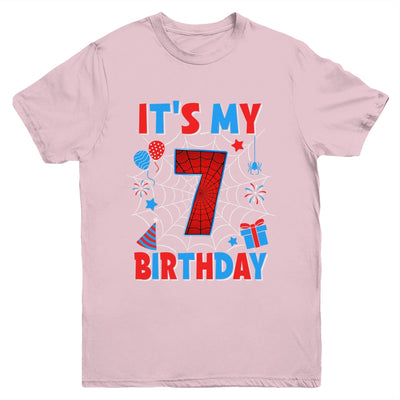 It's My 7th Birthday Spider Web Theme Party 7 Years Old Boys Youth Shirt | siriusteestore