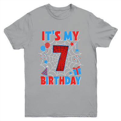 It's My 7th Birthday Spider Web Theme Party 7 Years Old Boys Youth Shirt | siriusteestore