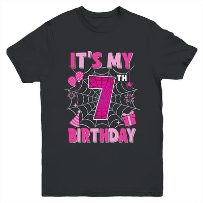 It's My 7th Birthday Spider Web Theme Party 7 Years Old Girl Youth Shirt | siriusteestore