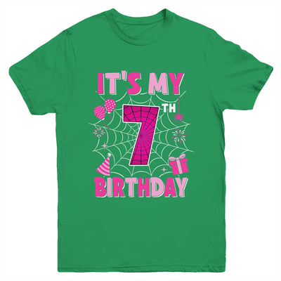 It's My 7th Birthday Spider Web Theme Party 7 Years Old Girl Youth Shirt | siriusteestore