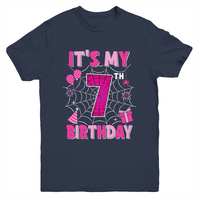 It's My 7th Birthday Spider Web Theme Party 7 Years Old Girl Youth Shirt | siriusteestore