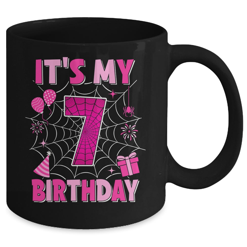 It's My 7th Birthday Spider Web Theme Party 7 Years Old Girls Mug | siriusteestore