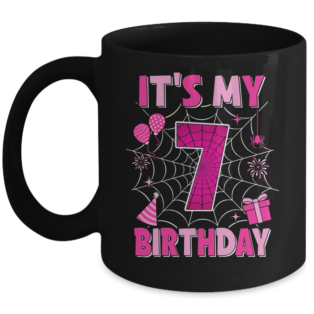 It's My 7th Birthday Spider Web Theme Party 7 Years Old Girls Mug | siriusteestore