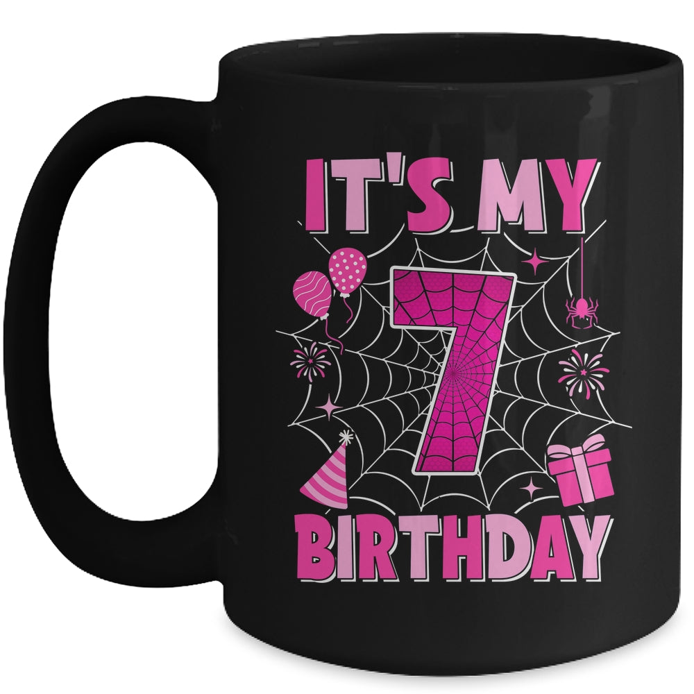 It's My 7th Birthday Spider Web Theme Party 7 Years Old Girls Mug | siriusteestore