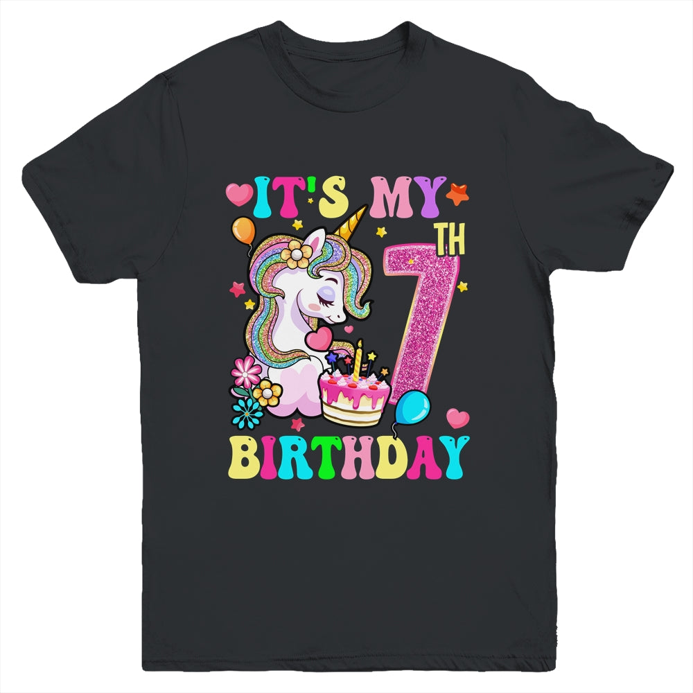 It's My 7th Birthday Unicorn Girls Funny 7 Year Old Youth Shirt | siriusteestore