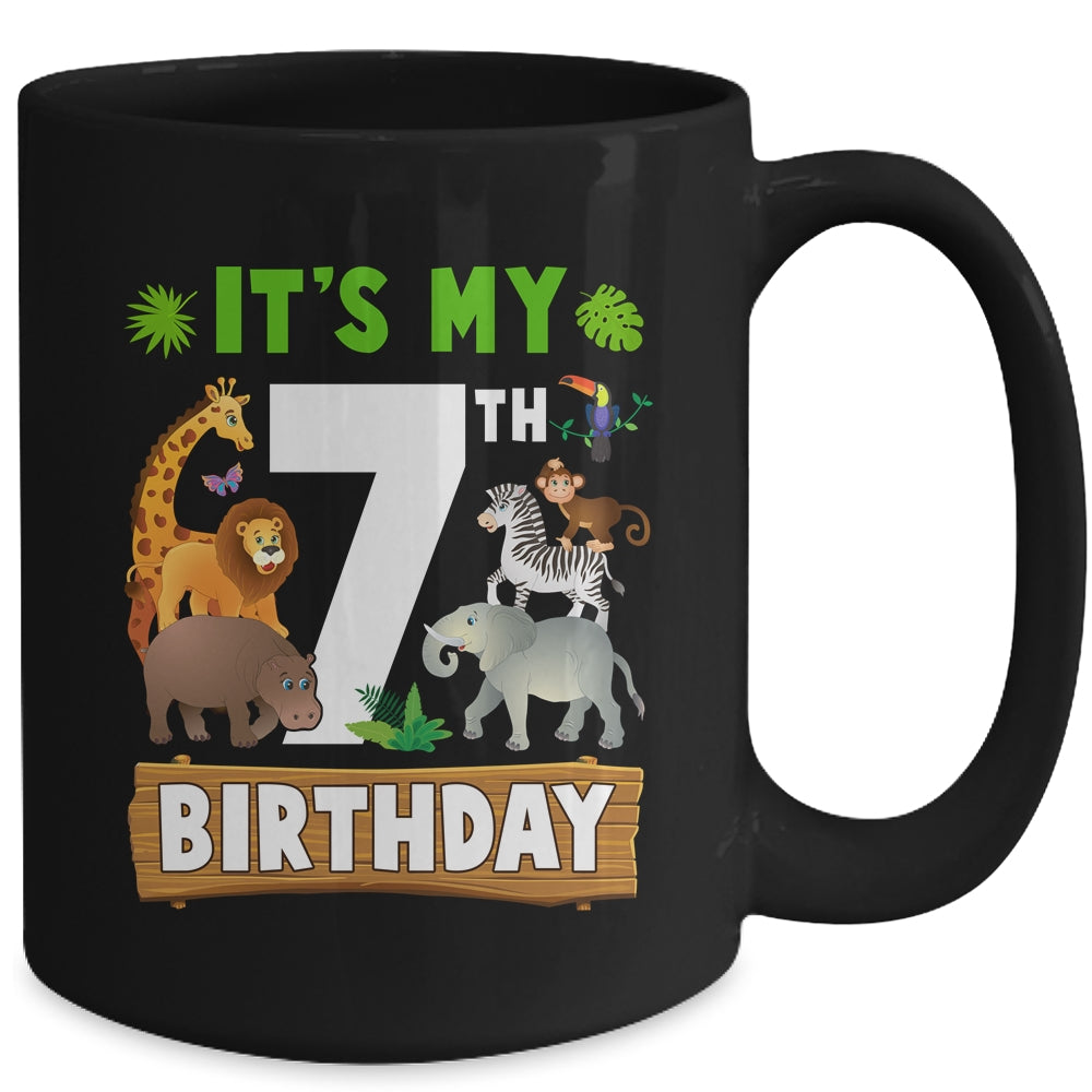 It's My 7th Birthday Zoo Jungle Safari 7 Years Old Birthday Mug | siriusteestore