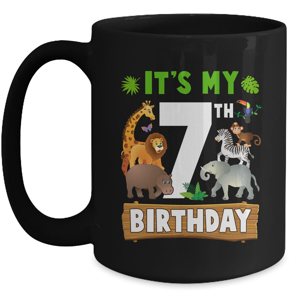 It's My 7th Birthday Zoo Jungle Safari 7 Years Old Birthday Mug | siriusteestore