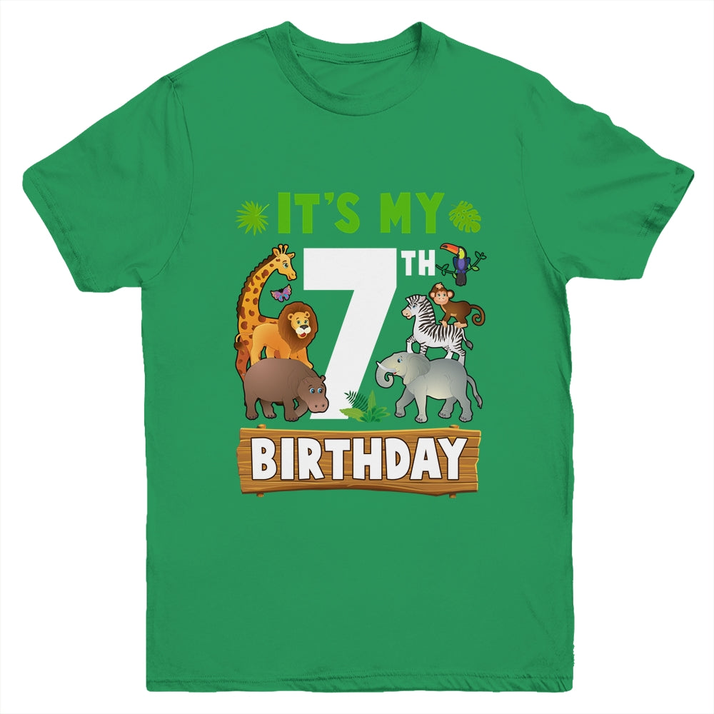 It's My 7th Birthday Zoo Jungle Safari 7 Years Old Birthday Youth Shirt | siriusteestore