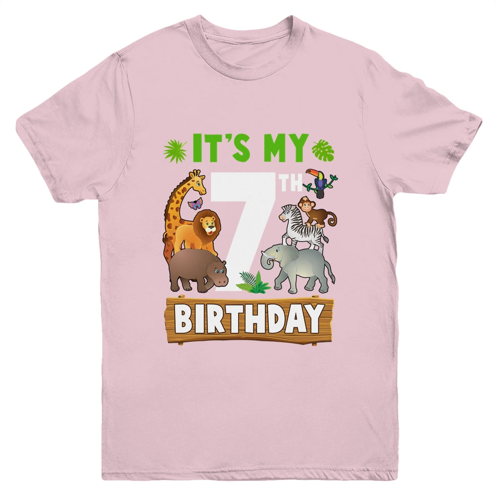 It's My 7th Birthday Zoo Jungle Safari 7 Years Old Birthday Youth Shirt | siriusteestore