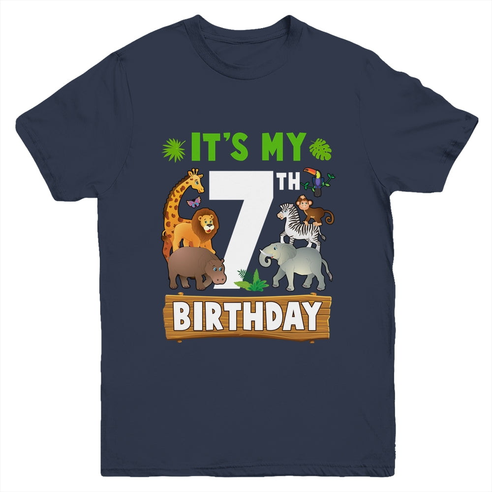 It's My 7th Birthday Zoo Jungle Safari 7 Years Old Birthday Youth Shirt | siriusteestore