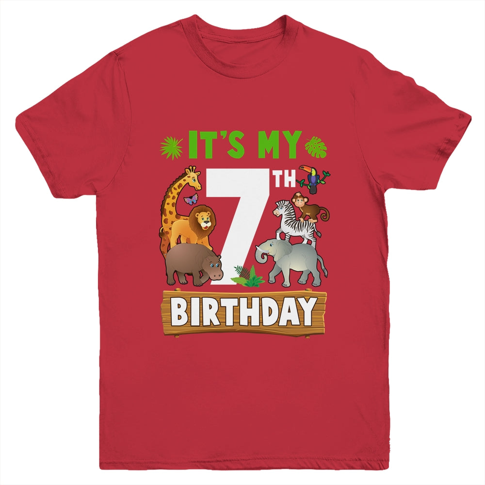 It's My 7th Birthday Zoo Jungle Safari 7 Years Old Birthday Youth Shirt | siriusteestore