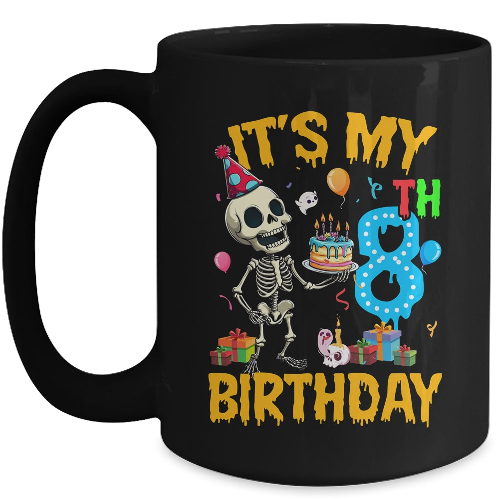 It's My 8th Birthday Party Halloween Skeleton Birthday Kids Mug | siriusteestore