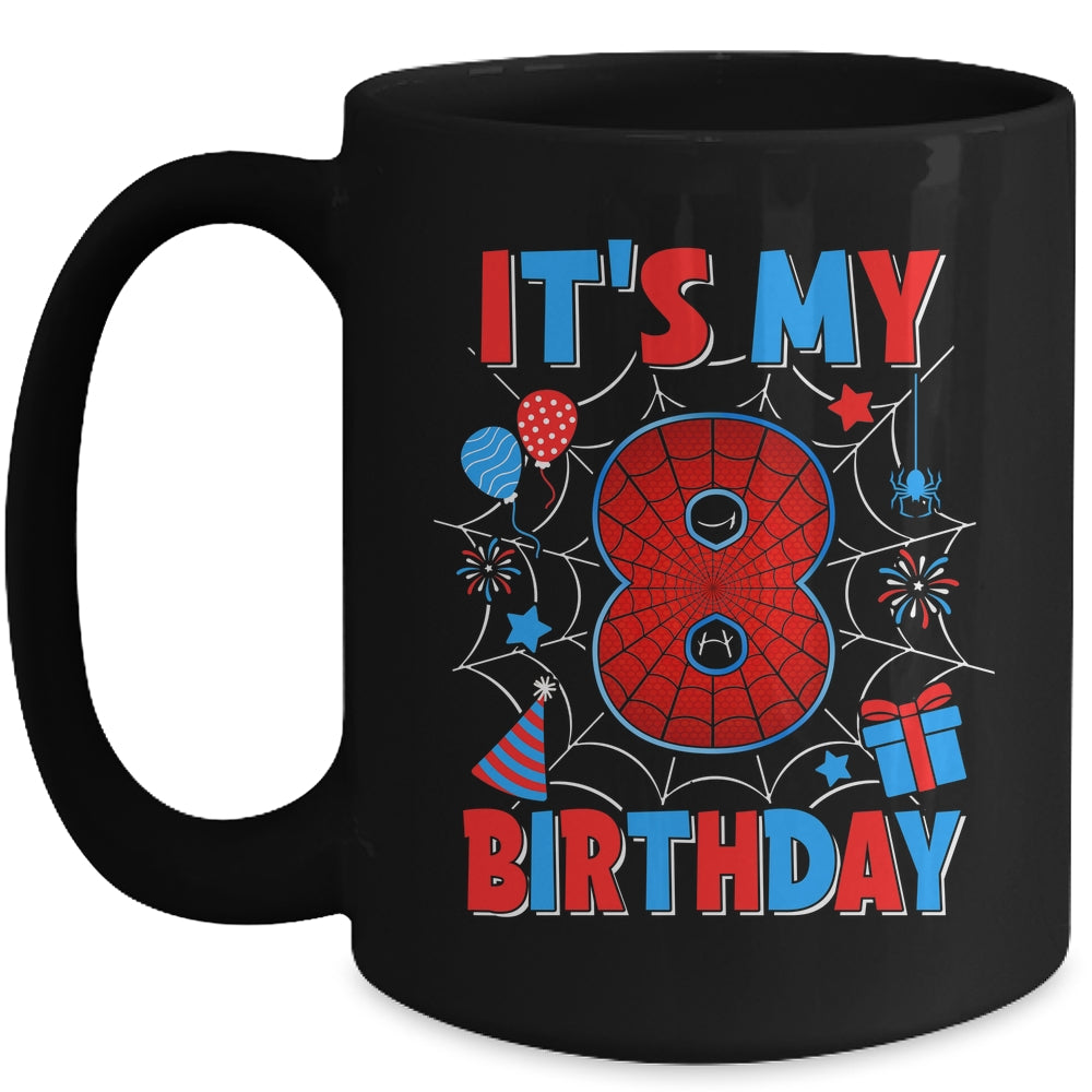 It's My 8th Birthday Spider Web Theme Party 8 Years Old Boys Mug | siriusteestore