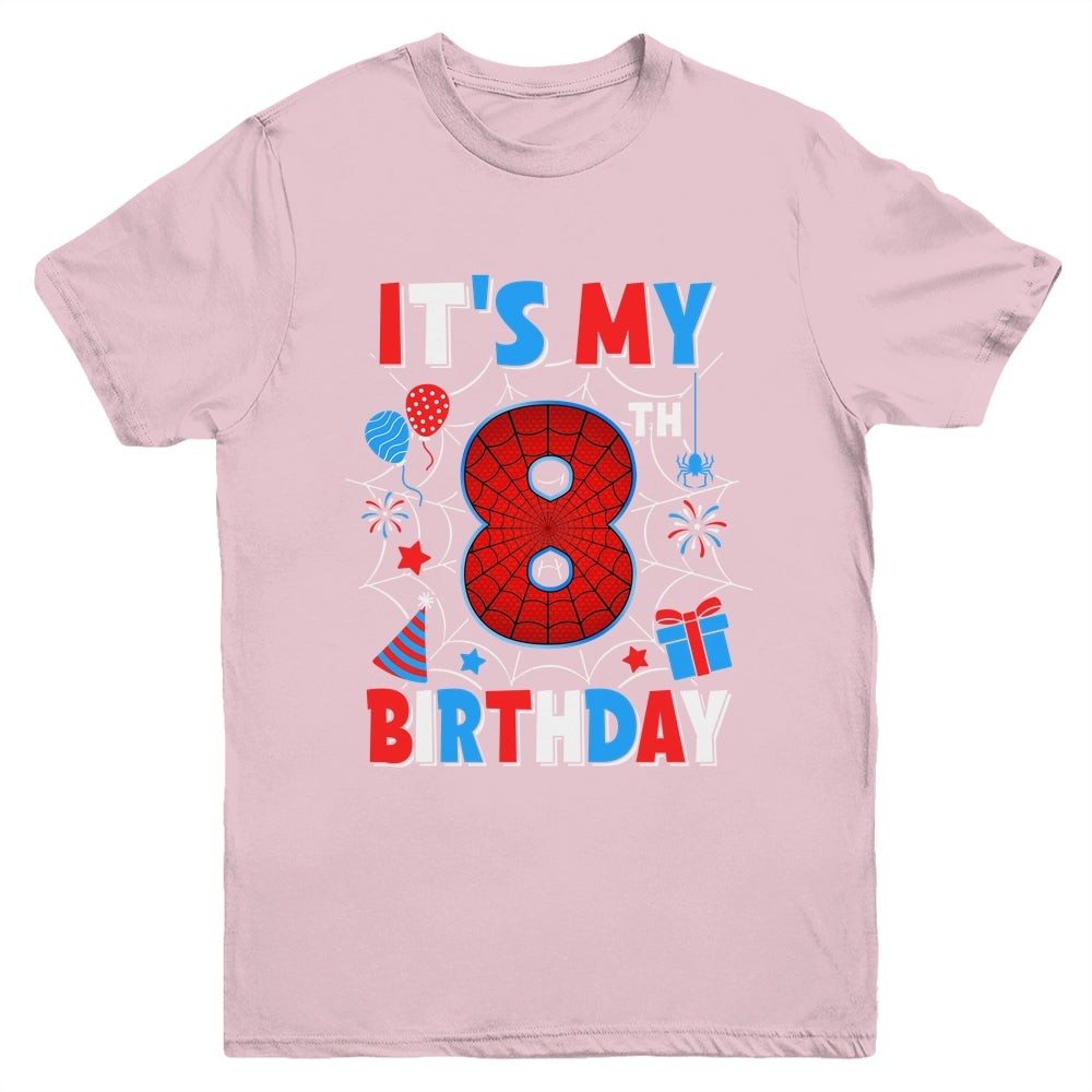It's My 8th Birthday Spider Web Theme Party 8 Years Old Boys Youth Shirt | siriusteestore