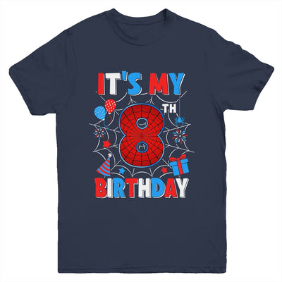 It's My 8th Birthday Spider Web Theme Party 8 Years Old Boys Youth Shirt | siriusteestore