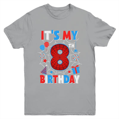 It's My 8th Birthday Spider Web Theme Party 8 Years Old Boys Youth Shirt | siriusteestore