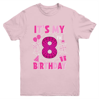 It's My 8th Birthday Spider Web Theme Party 8 Years Old Girl Youth Shirt | siriusteestore