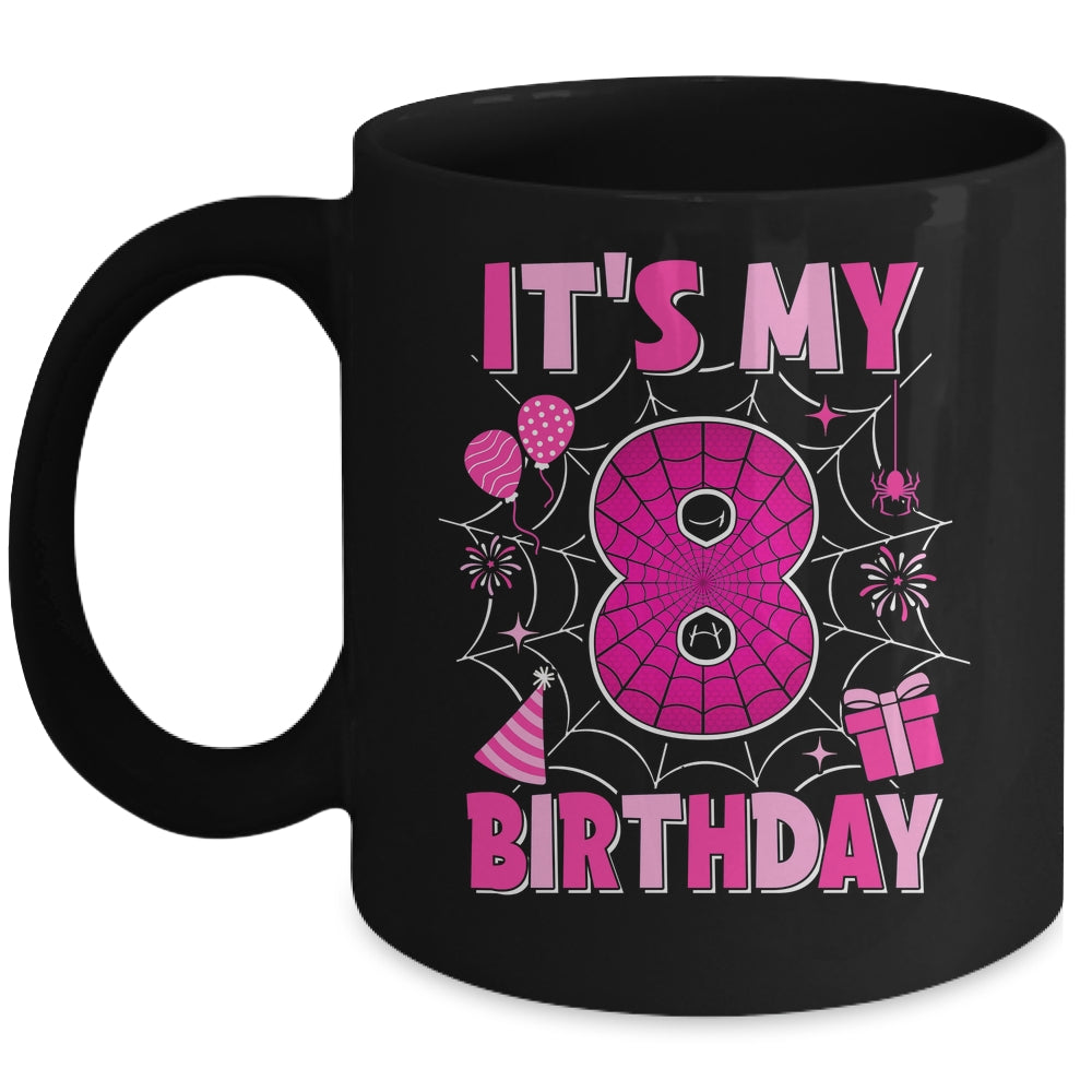 It's My 8th Birthday Spider Web Theme Party 8 Years Old Girls Mug | siriusteestore