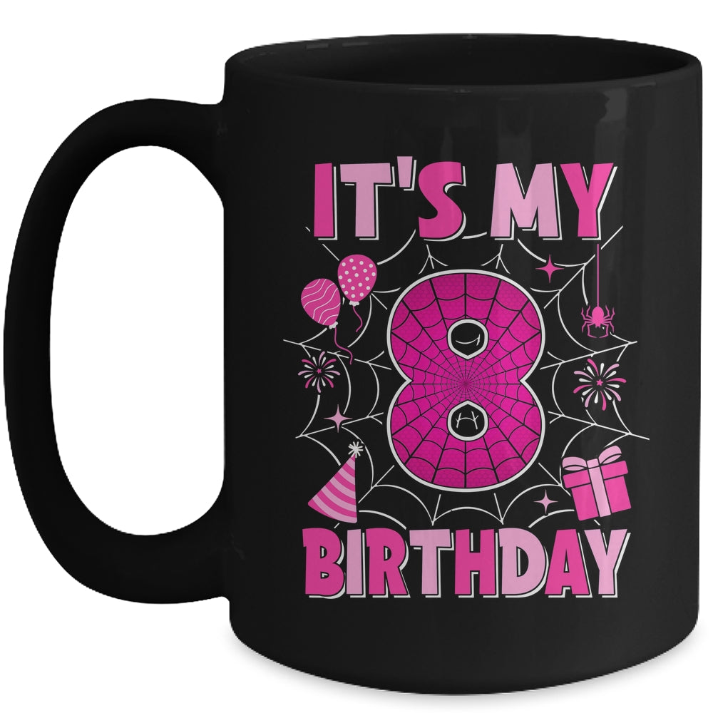 It's My 8th Birthday Spider Web Theme Party 8 Years Old Girls Mug | siriusteestore