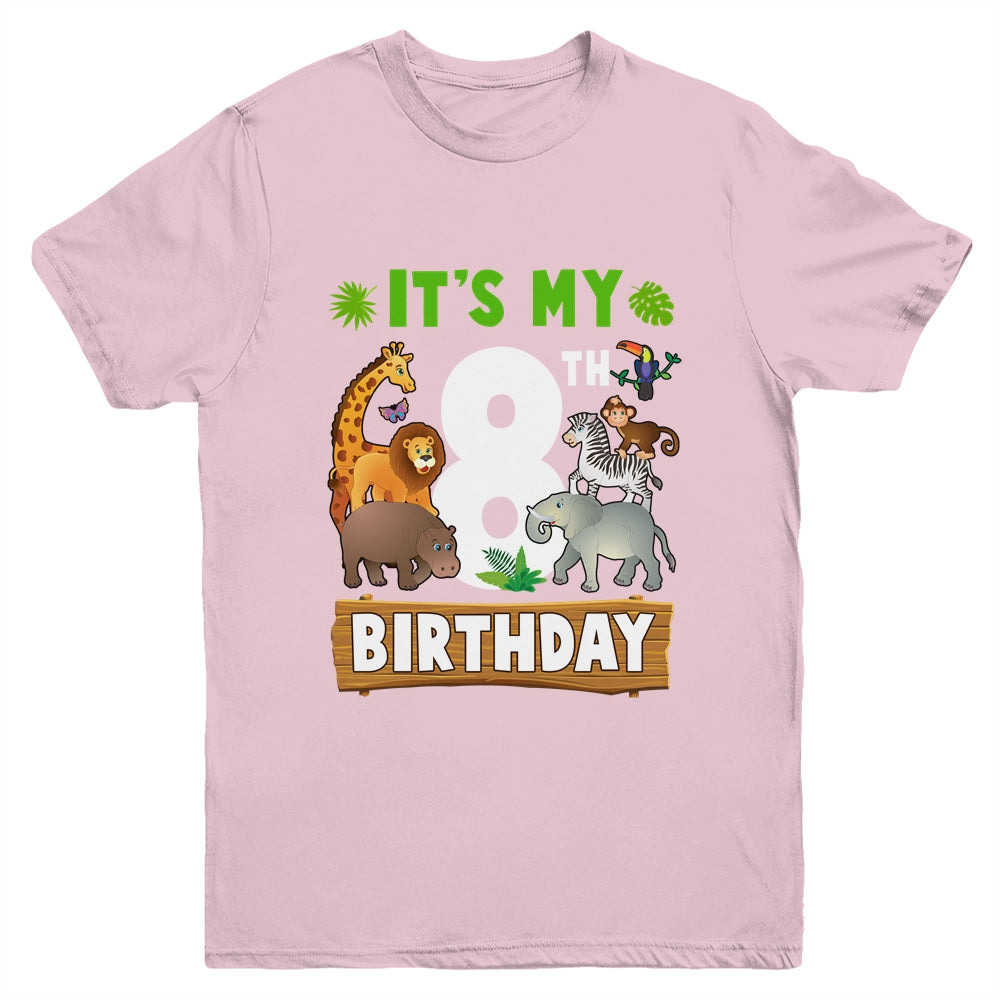 It's My 8th Birthday Zoo Jungle Safari 8 Years Old Birthday Youth Shirt | siriusteestore