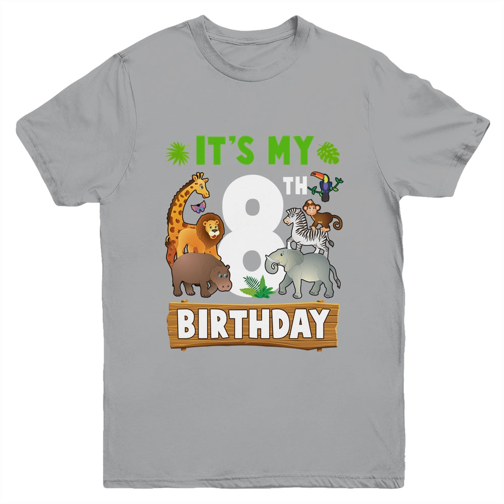 It's My 8th Birthday Zoo Jungle Safari 8 Years Old Birthday Youth Shirt | siriusteestore