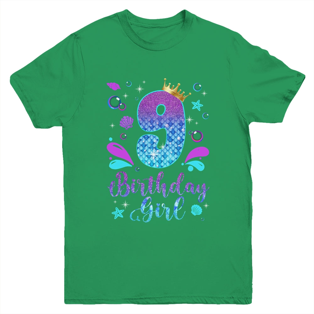 It's My 9th Bday Mermaid Funny Birthday Girls 9 Years Old Youth Shirt | siriusteestore