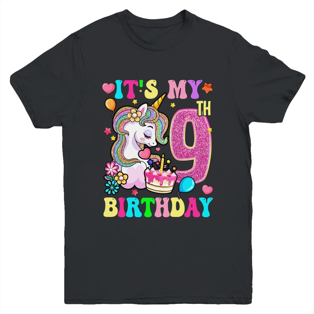 It's My 9th Birthday Unicorn Girls Funny 9 Year Old Youth Shirt | siriusteestore