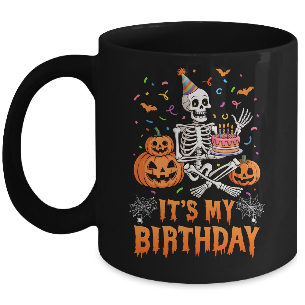 It's My Birthday Skeleton Happy Halloween Birthday Party Mug | siriusteestore