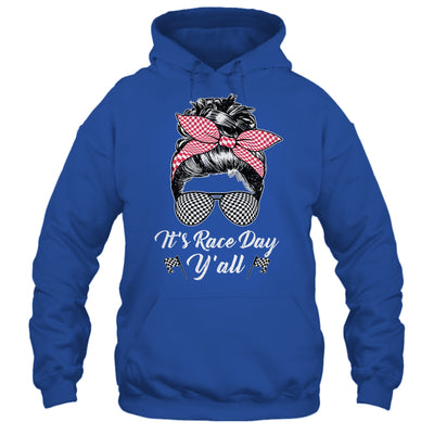 It's Race Day Y'all Checkered Flag Racing Messy Bun Design Shirt & Tank Top | siriusteestore