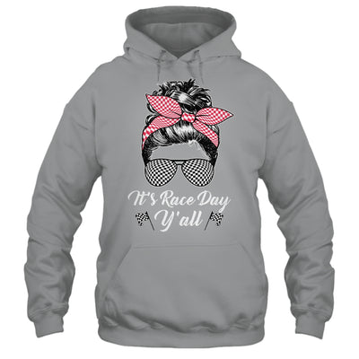 It's Race Day Y'all Checkered Flag Racing Messy Bun Design Shirt & Tank Top | siriusteestore