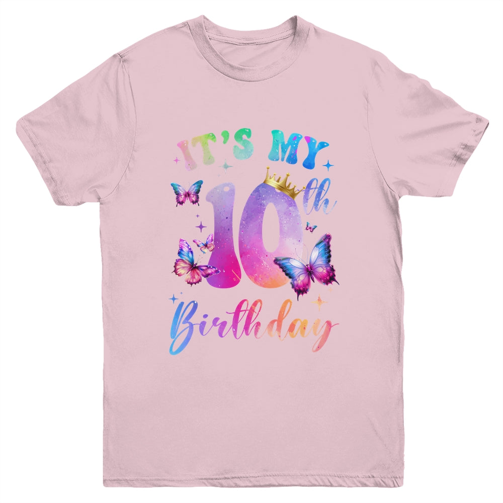 Its My 10th Birthday Girls Butterfly Theme Party 10 Year Old Youth Shirt | siriusteestore