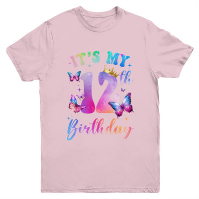Its My 12th Birthday Girls Butterfly Theme Party 12 Year Old Youth Shirt | siriusteestore