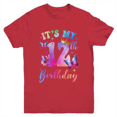 Its My 12th Birthday Girls Butterfly Theme Party 12 Year Old Youth Shirt | siriusteestore