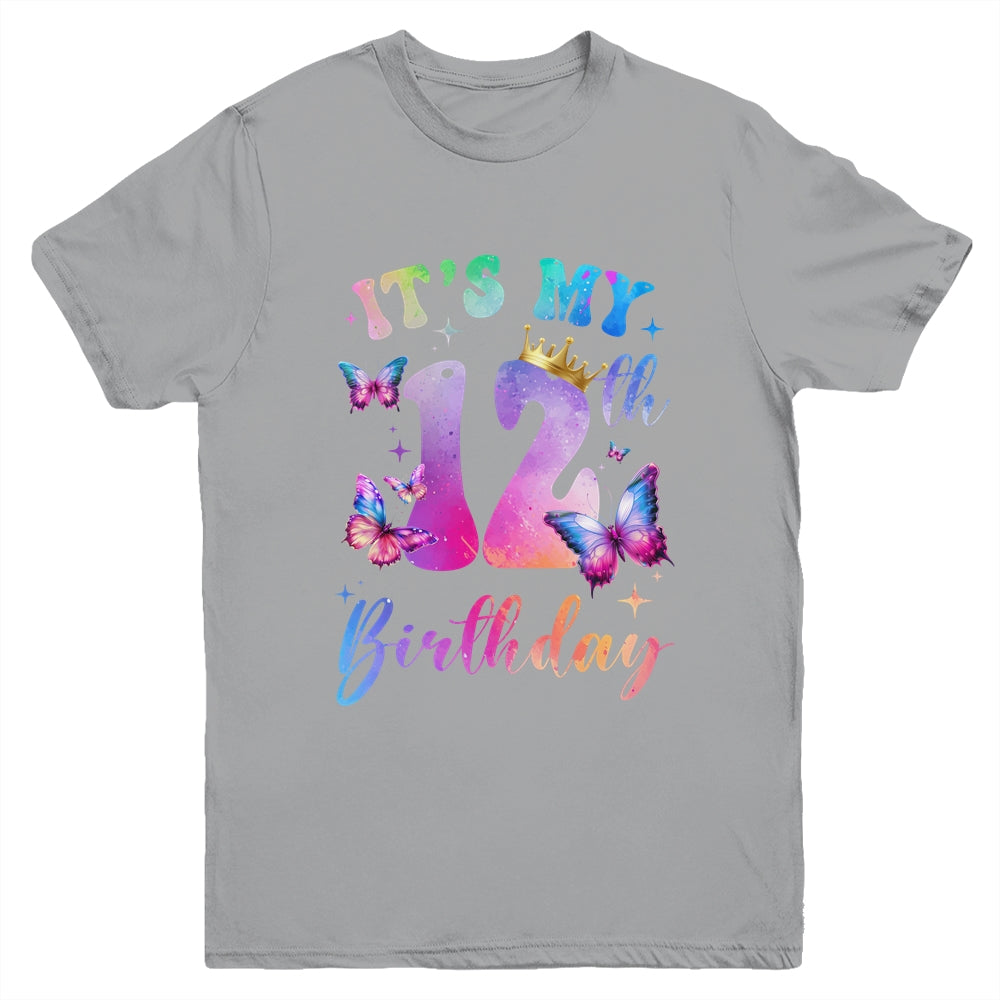 Its My 12th Birthday Girls Butterfly Theme Party 12 Year Old Youth Shirt | siriusteestore